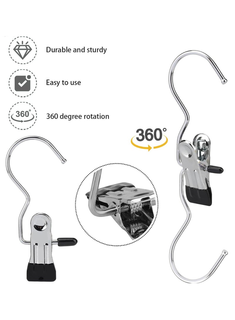 ORTUK 12pcs Boot Hanger Clips, Laundry Clips for Drying Clothes, Stainless Steel Clothes Pegs 360° Rotation, Long Tail Clip with Hooks, Hanging Clothes Pins for Shoe, Pants, Socks, Closet Organizer Clamps - Image 3