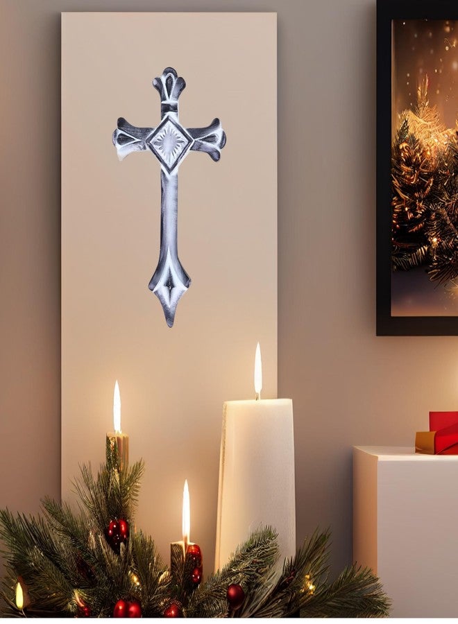 Castleore Easy Wall Hanging Home Decor Religious Christian Crosses for Wall | Best for Home, Office and As Gift | Silver Antique | Size L 10.2 W 6.1 Inch | (White Antique) - Image 3