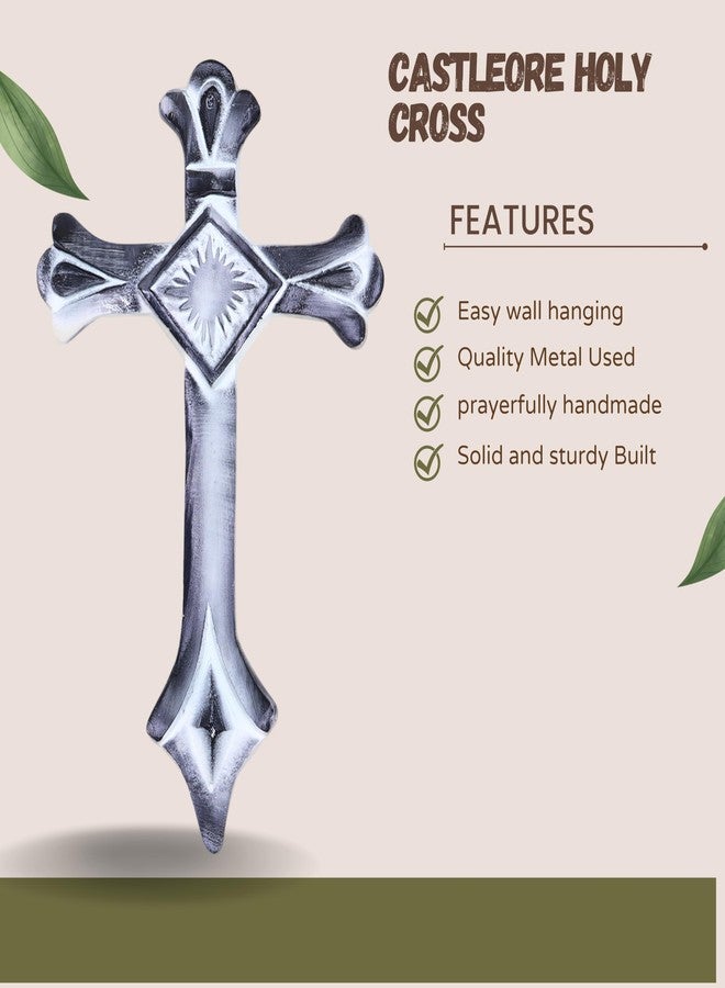 Castleore Easy Wall Hanging Home Decor Religious Christian Crosses for Wall | Best for Home, Office and As Gift | Silver Antique | Size L 10.2 W 6.1 Inch | (White Antique) - Image 2