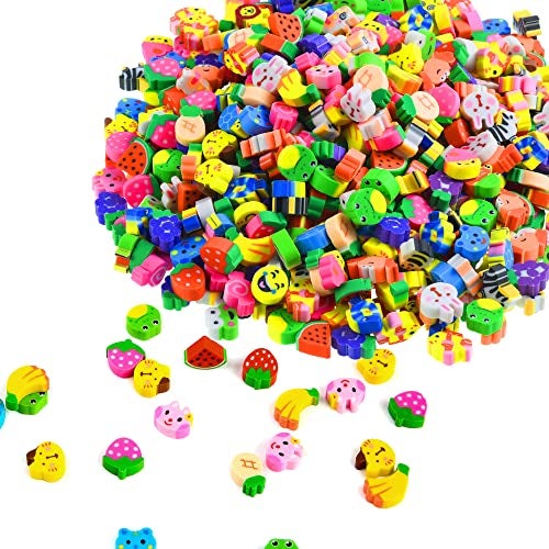 Jsehchya 400PCS Mini Fun Erasers for Kids Bulk,Cute Assorted Novelty Pencil Erasers Desk Pets for Kids Party Favors School Student Prizes Gift (400Fruit&Animal) - Image 1