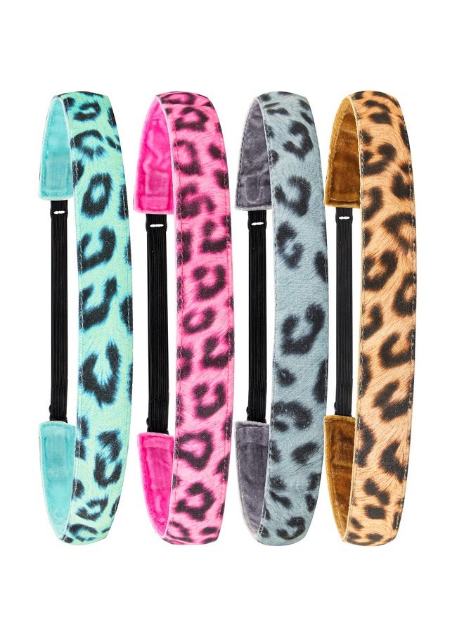 FROG SAC 4 Cheetah Headbands For Girls Reversible Nonslip Velvet Leopard Print Headband Pack Elastic Leopard Headbands For Women Cute Animal Print Hair Accessories For Teens  - Image 2