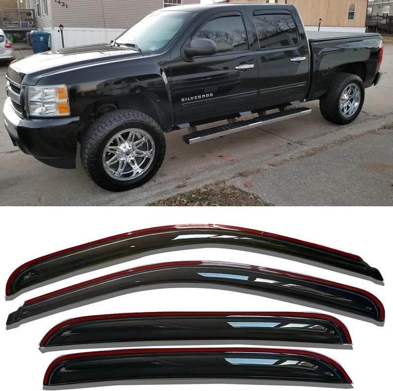 TONOYTIM in-Channel Window Visors Rain Guards Sun Rain Snow Vent Guard Shade for 2007-2013 Chevy/GMC Crew Cab Pickup SUV Wind Deflectors 194515 4-Pieces Set - Image 1