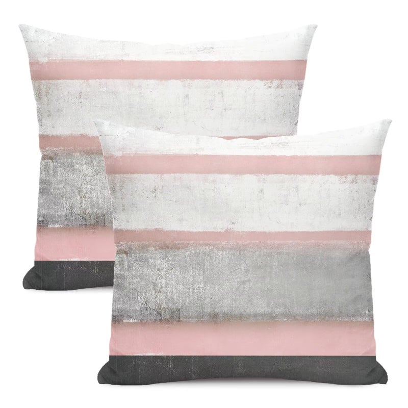 AEIOAE Pink Grey Pillow Covers 18x18 Set of 2 Beige Abstract Art Painting Striped Decorative Throw Pillow Covers Cotton Square Modern Cushion Case for Home Couch Sofa Outdoor - Image 1