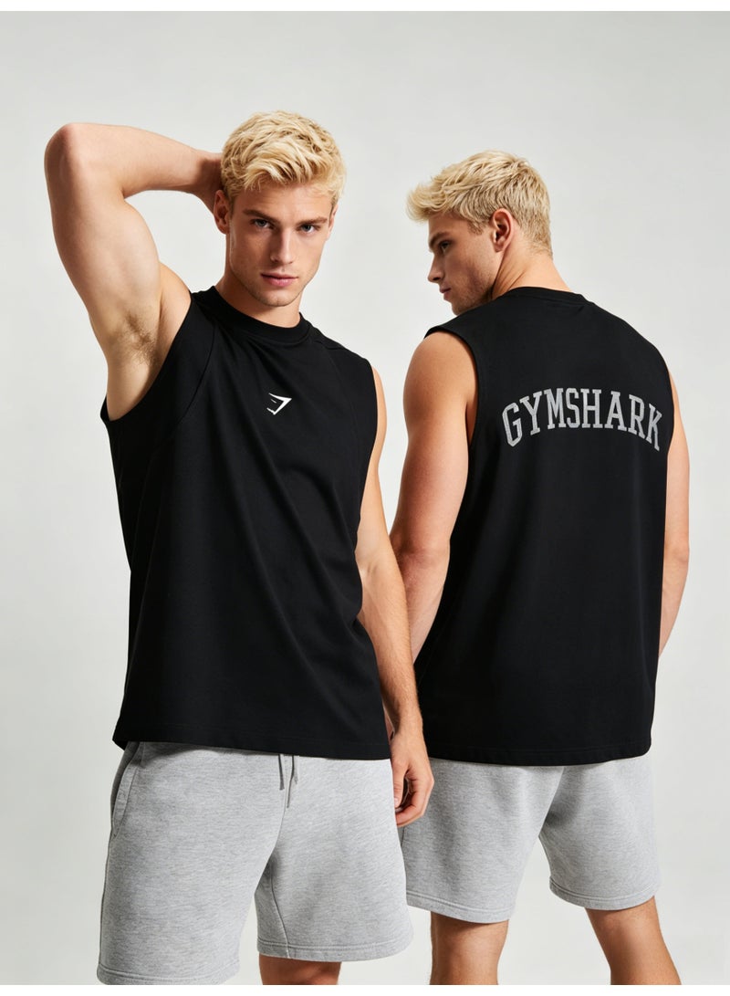 Gymshark Men’s Black Performance Sleeveless Tank Top with Front Logo & Back Letter Print - Image 3