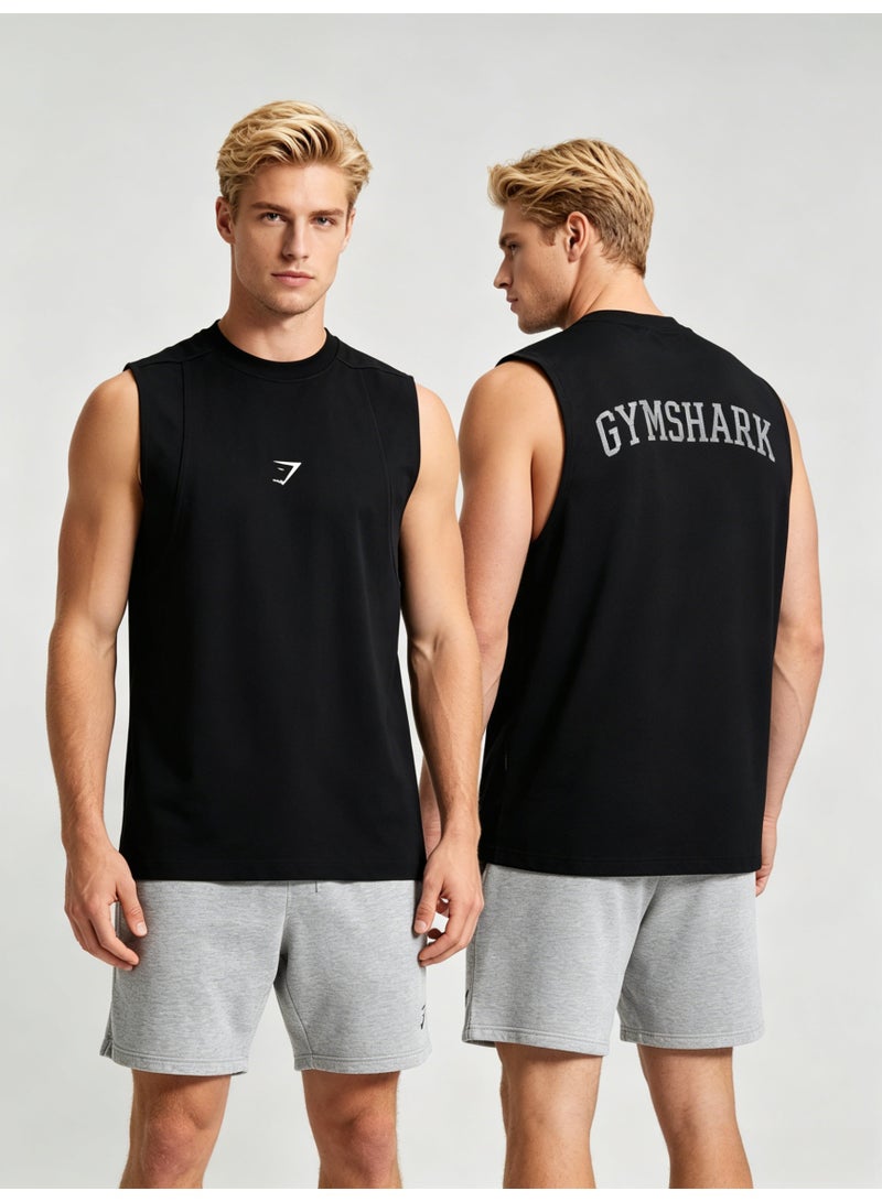 Gymshark Men’s Black Performance Sleeveless Tank Top with Front Logo & Back Letter Print - Image 1