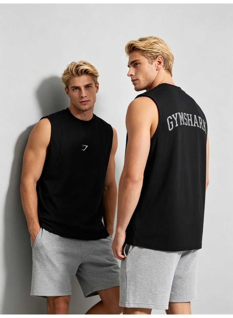 Gymshark Men’s Black Performance Sleeveless Tank Top with Front Logo & Back Letter Print - Image 4