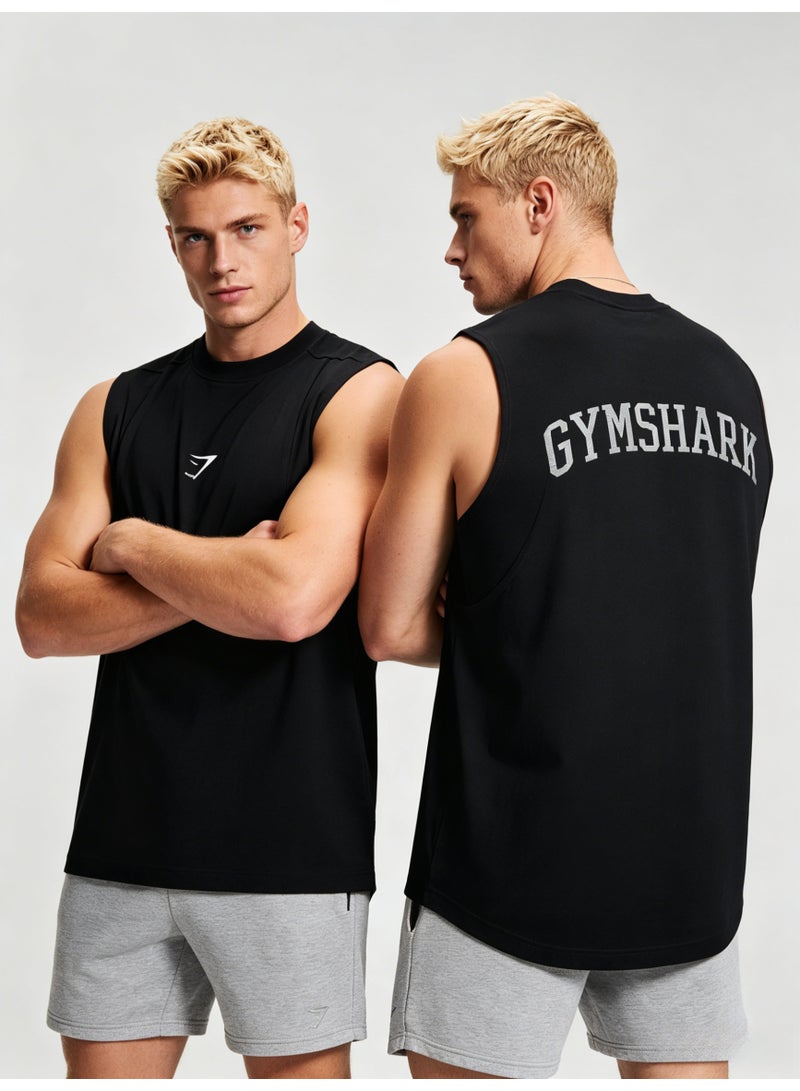 Gymshark Men’s Black Performance Sleeveless Tank Top with Front Logo & Back Letter Print - Image 2