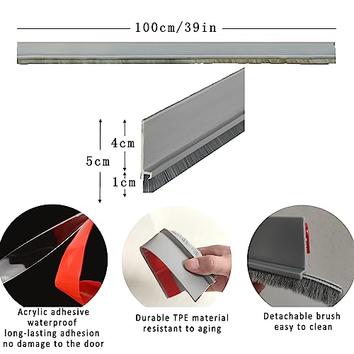 Yingd Door Draft Stopper with Brush Reduce Noise, 39" Rubber Door Sweep Breeze Blocker, Adjustable Under Door Draft Stoppers, Soundproofing for Doors, Door Seal - Grey - Image 5