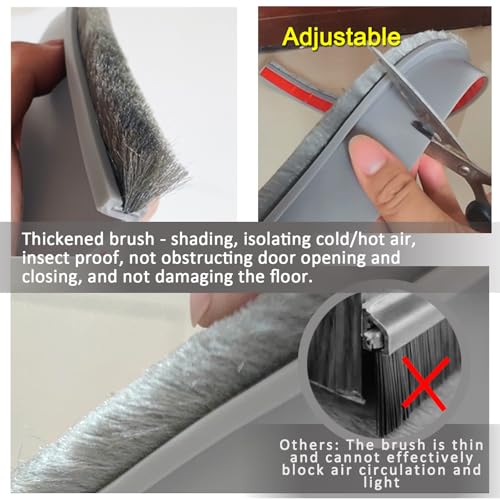 Yingd Door Draft Stopper with Brush Reduce Noise, 39" Rubber Door Sweep Breeze Blocker, Adjustable Under Door Draft Stoppers, Soundproofing for Doors, Door Seal - Grey - Image 2