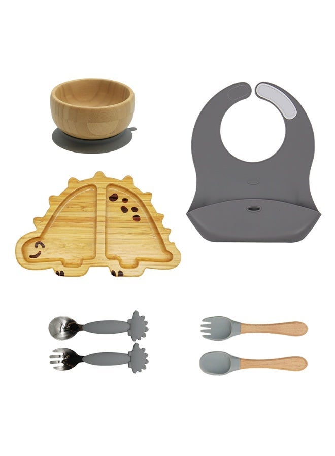 NENES Bamboo and silicone baby feeding set, BLW, newborn gift, baby, toddler (Dinosaur) - Image 1