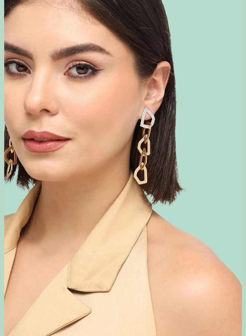 سوهي اقراط متدلية مزينة باحجار مطلية بالذهب للحفلات للنساء