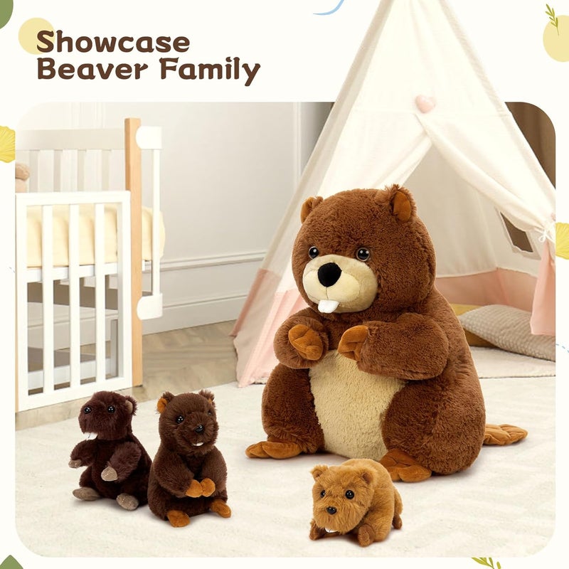 MorisMos Plush Beaver with Puppies, XXL Realistic Beavers Puppet Plush Toy Animals Large Soft Kawaii, Cute Christmas Gift for Children Girl Boy Birthday (45 cm) - Image 5