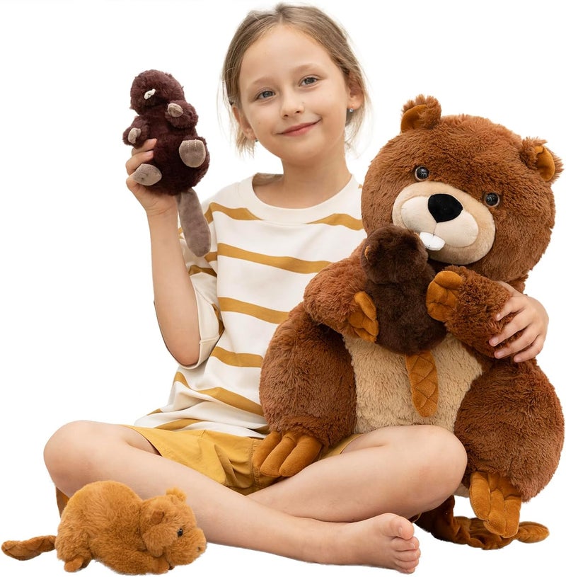 MorisMos Plush Beaver with Puppies, XXL Realistic Beavers Puppet Plush Toy Animals Large Soft Kawaii, Cute Christmas Gift for Children Girl Boy Birthday (45 cm) - Image 1