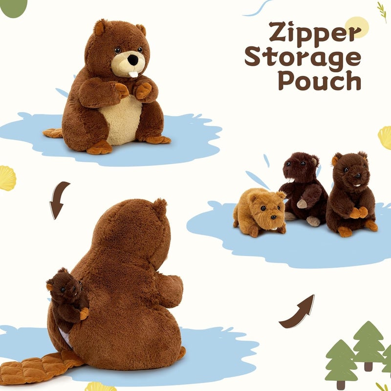 MorisMos Plush Beaver with Puppies, XXL Realistic Beavers Puppet Plush Toy Animals Large Soft Kawaii, Cute Christmas Gift for Children Girl Boy Birthday (45 cm) - Image 2