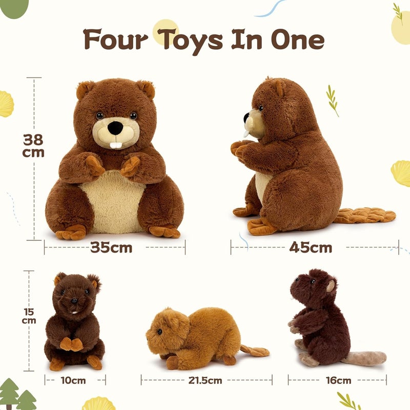 MorisMos Plush Beaver with Puppies, XXL Realistic Beavers Puppet Plush Toy Animals Large Soft Kawaii, Cute Christmas Gift for Children Girl Boy Birthday (45 cm) - Image 3