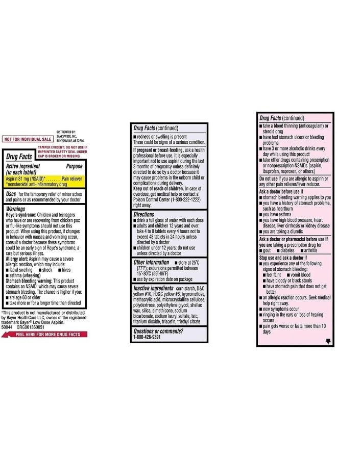 Member's Mark Members Mark Low Strength Adults Enteric Safety Coated Aspirin Regimen Tablets 81Mg, 2 Bottles, 730 Tablets - Image 2