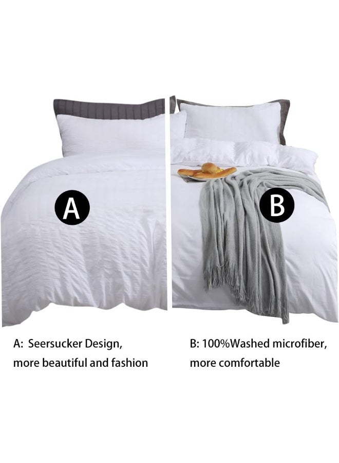 Avelom  White Duvet Cover Set California King Size (104 X 98 Inches), 3 Pieces (1 Duvet Cover + 3 Pillowcases), Seersucker Soft Washed Microfiber, Textured Duvet Cover With Zipper Closure, Corner Ties  - Image 2