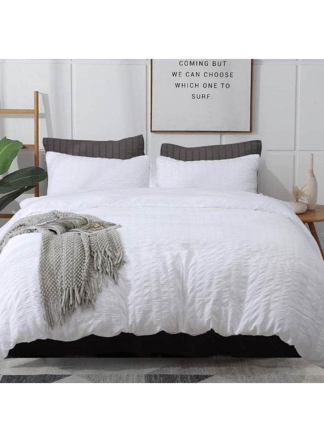 Avelom  White Duvet Cover Set California King Size (104 X 98 Inches), 3 Pieces (1 Duvet Cover + 3 Pillowcases), Seersucker Soft Washed Microfiber, Textured Duvet Cover With Zipper Closure, Corner Ties  - Image 5