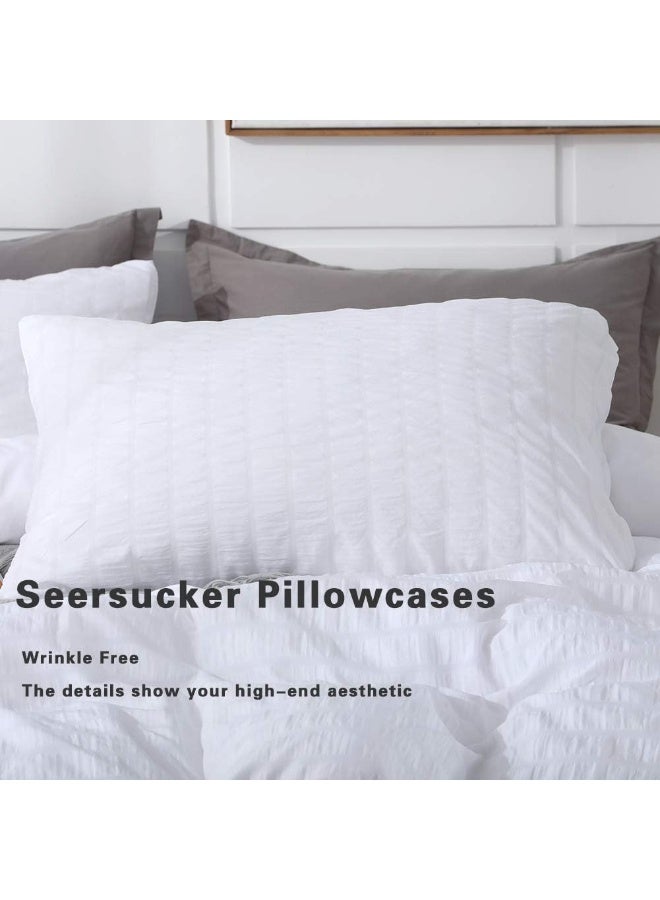 Avelom  White Duvet Cover Set California King Size (104 X 98 Inches), 3 Pieces (1 Duvet Cover + 3 Pillowcases), Seersucker Soft Washed Microfiber, Textured Duvet Cover With Zipper Closure, Corner Ties  - Image 1