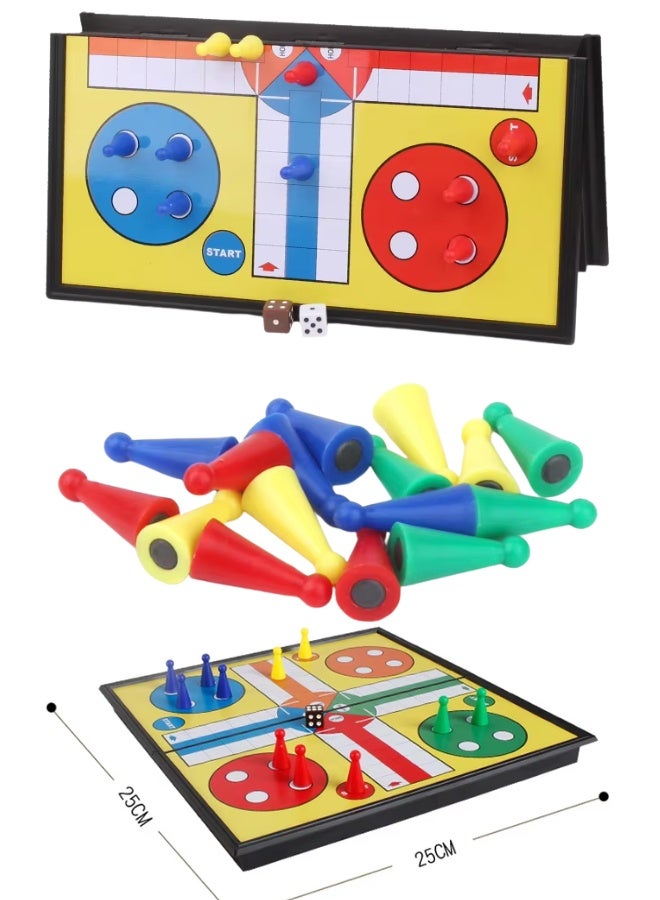 DAT 3-in-1 Magnetic Ludo Board Game Set with Snakes & Ladders and Chinese Checkers, Travel Folding Game, 2–4 Players - Image 3