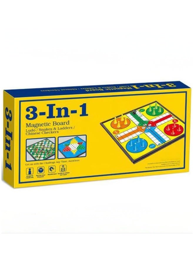 DAT 3-in-1 Magnetic Ludo Board Game Set with Snakes & Ladders and Chinese Checkers, Travel Folding Game, 2–4 Players - Image 4