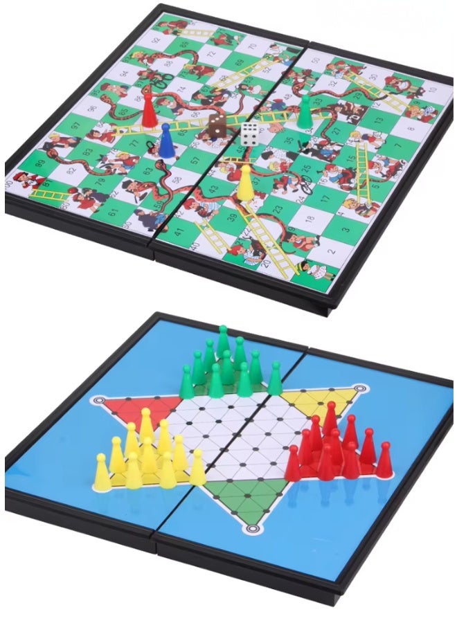 DAT 3-in-1 Magnetic Ludo Board Game Set with Snakes & Ladders and Chinese Checkers, Travel Folding Game, 2–4 Players - Image 2