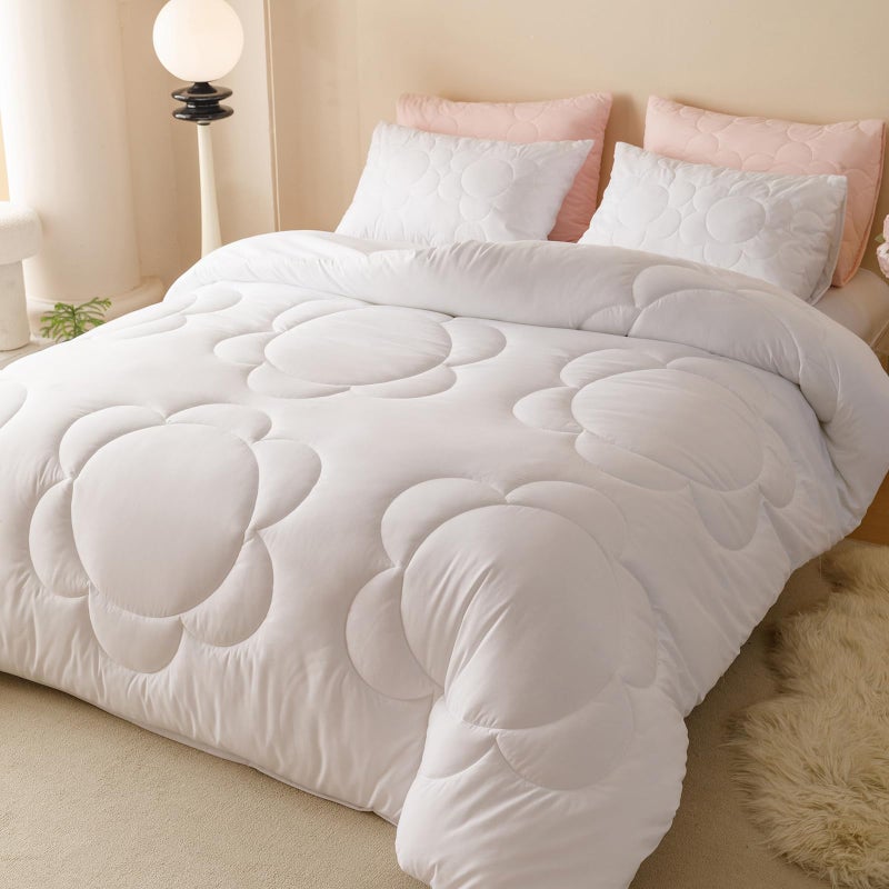 CLOTHKNOW White Daisy Puff Comforter Set Queen 3Pcs Boho Bedding Comforter Sets Floral Queen Comforter Soft White Queen Size Comforter Sets - Image 3
