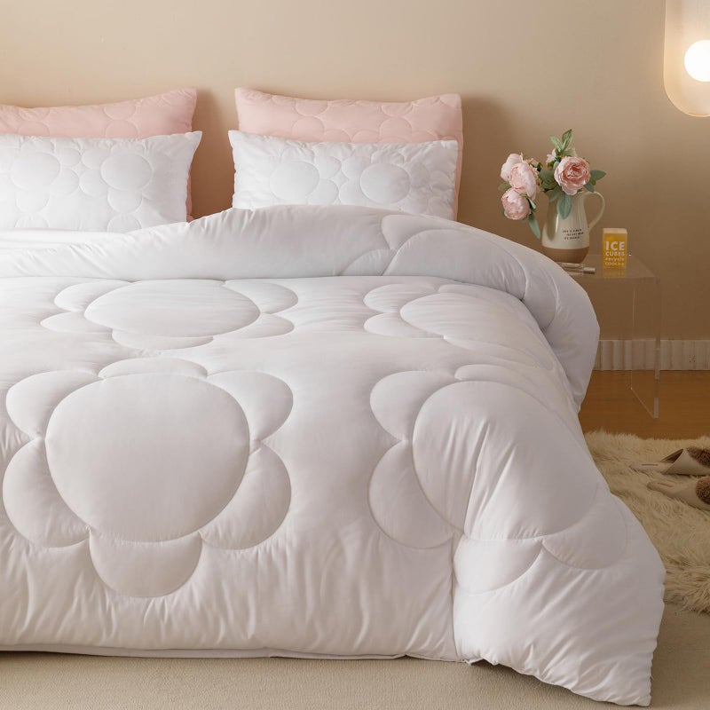CLOTHKNOW White Daisy Puff Comforter Set Queen 3Pcs Boho Bedding Comforter Sets Floral Queen Comforter Soft White Queen Size Comforter Sets - Image 2