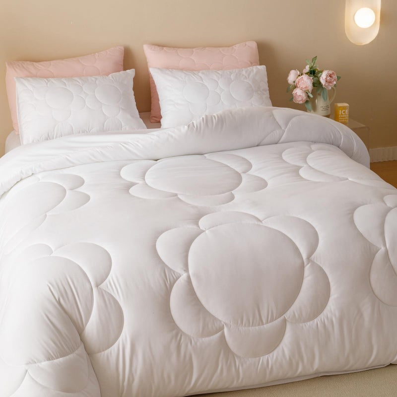 CLOTHKNOW White Daisy Puff Comforter Set Queen 3Pcs Boho Bedding Comforter Sets Floral Queen Comforter Soft White Queen Size Comforter Sets - Image 4