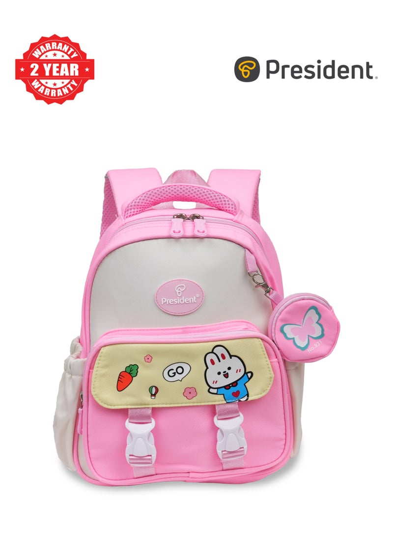 PRESIDENT School Backpack with Small item pouch Waterproof Book Bag with Compartments for Elementary School Kids' School Bag With Large Capacity (SCP2501) PINK - Image 1