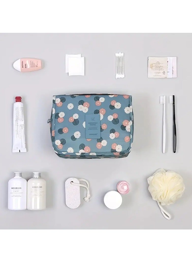 Goolsky Canvas Travel Toiletry Bag , Multifunctional Hanging Cosmetic Organizer With Hook, His and Hers Non-Waterproof Portable Bathroom Storage Bags with Multiple Compartments, Floral Pattern, Unscented - Image 2