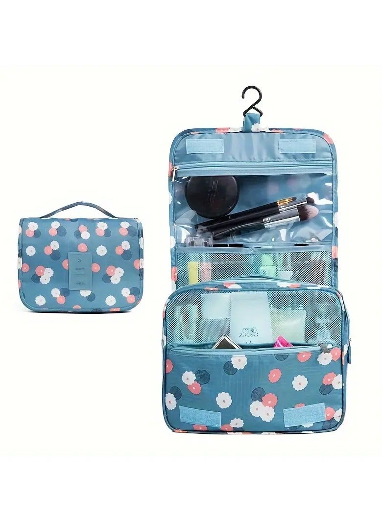 Goolsky Canvas Travel Toiletry Bag , Multifunctional Hanging Cosmetic Organizer With Hook, His and Hers Non-Waterproof Portable Bathroom Storage Bags with Multiple Compartments, Floral Pattern, Unscented - Image 4