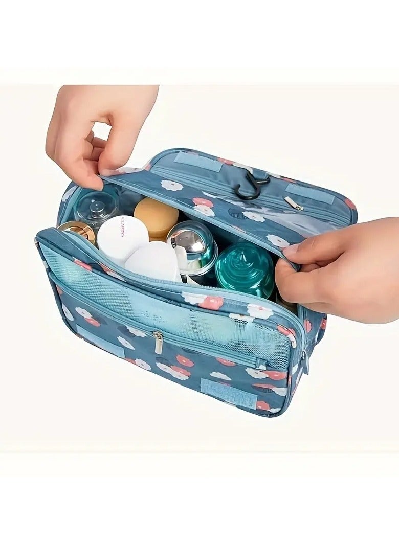 Goolsky Canvas Travel Toiletry Bag , Multifunctional Hanging Cosmetic Organizer With Hook, His and Hers Non-Waterproof Portable Bathroom Storage Bags with Multiple Compartments, Floral Pattern, Unscented - Image 5