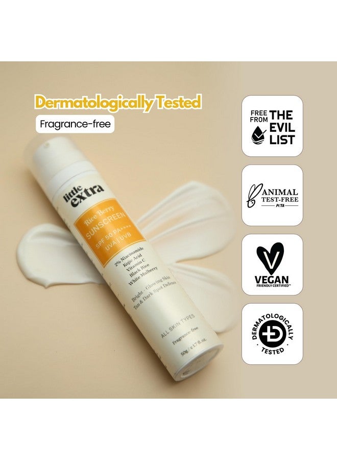 little extra Rice Berry Sunscreen, Spf 50 Pa++++, Uva/B, Fast Absorbing, With Niacinamide, Kojic Acid, Vitamin C, Black Rice Water For Bright, Glowing Skin, No White Cast, Light Weight, 50G, All - Image 5