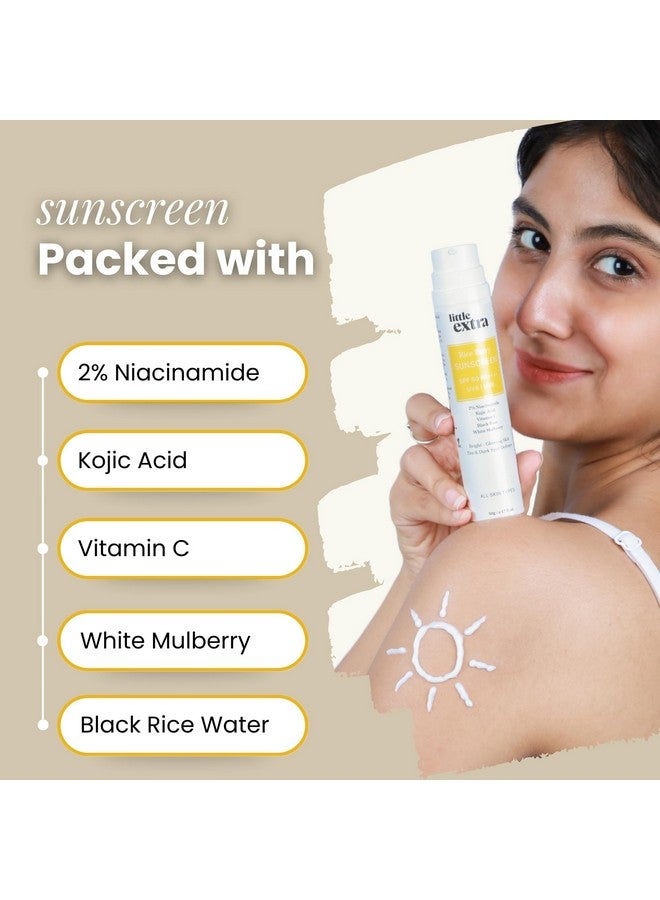 little extra Rice Berry Sunscreen, Spf 50 Pa++++, Uva/B, Fast Absorbing, With Niacinamide, Kojic Acid, Vitamin C, Black Rice Water For Bright, Glowing Skin, No White Cast, Light Weight, 50G, All - Image 3