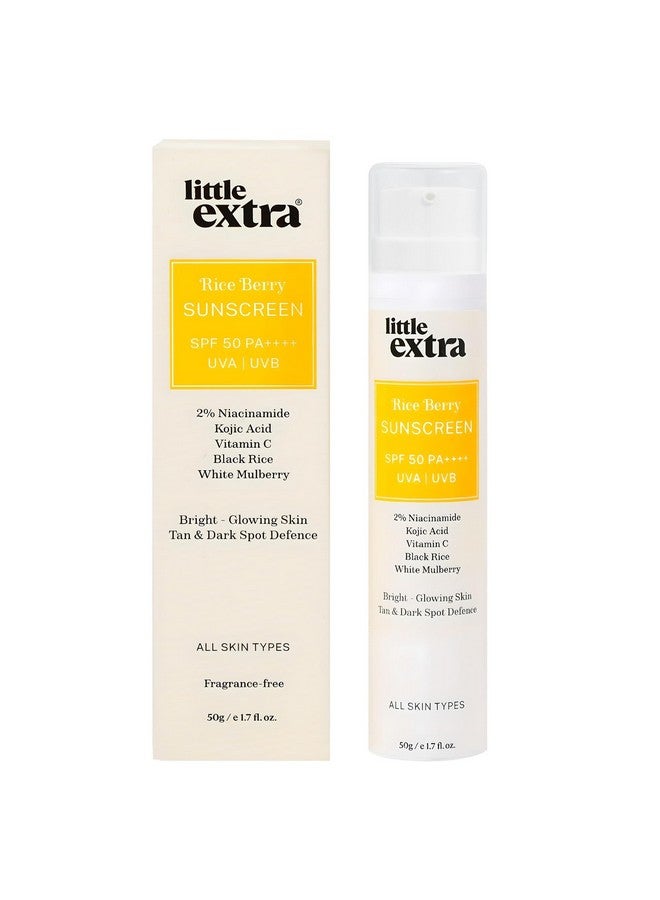 little extra Rice Berry Sunscreen, Spf 50 Pa++++, Uva/B, Fast Absorbing, With Niacinamide, Kojic Acid, Vitamin C, Black Rice Water For Bright, Glowing Skin, No White Cast, Light Weight, 50G, All - Image 1