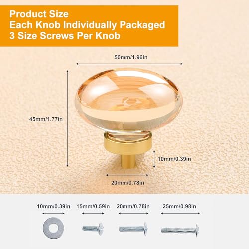 CLCTK 4 Pack Champagne Crystal Cabinet Knobs Gold Cabinet Glass Knobs for Dresser Drawers Brass Furniture Hardware Pulls Oval - Image 3