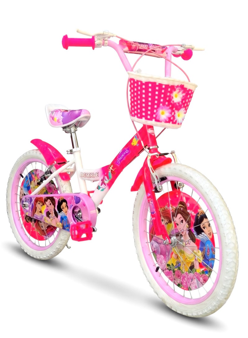 Princess 20-Inch Princess Girls Bike – Front Basket, High-Quality White Tires, Quick-Release Seat, Chain Guard & Bell - Image 1