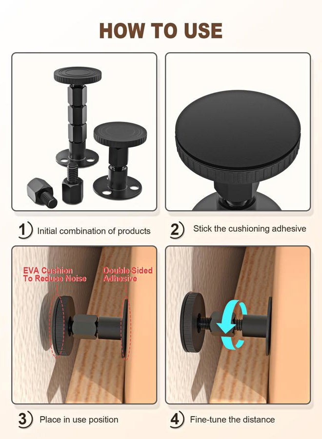 MERDTTES 2PCS Adjustable Threaded Bed Frame Anti-Shake Tool, Upgraded Headboard stoppers with Free Furniture Pads, Easy Installation Bedside Anti-Shake Tool for Headboards, Cabinets and Sofas, 1.18-4.13in - Image 4