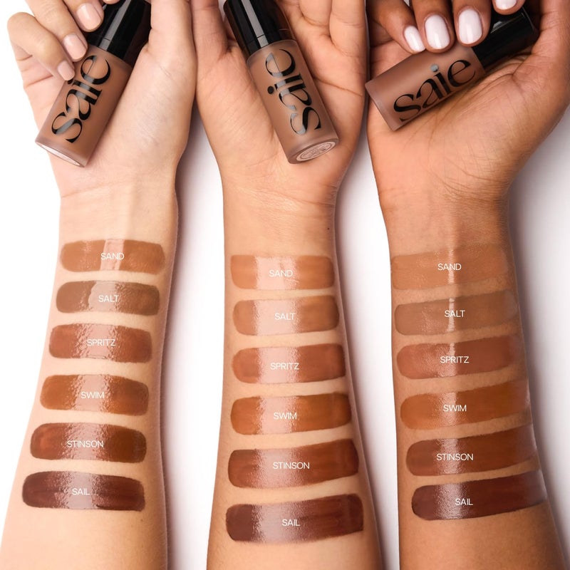 Saie Dew Bronze - Hydrating Liquid Bronzer Stick For a Sun Kissed Glow - Liquid Contour Stick Infused with Nourishing Skin Care Ingredients - Sculpted Face Makeup Essential - Swim (0.4 oz) - Image 4