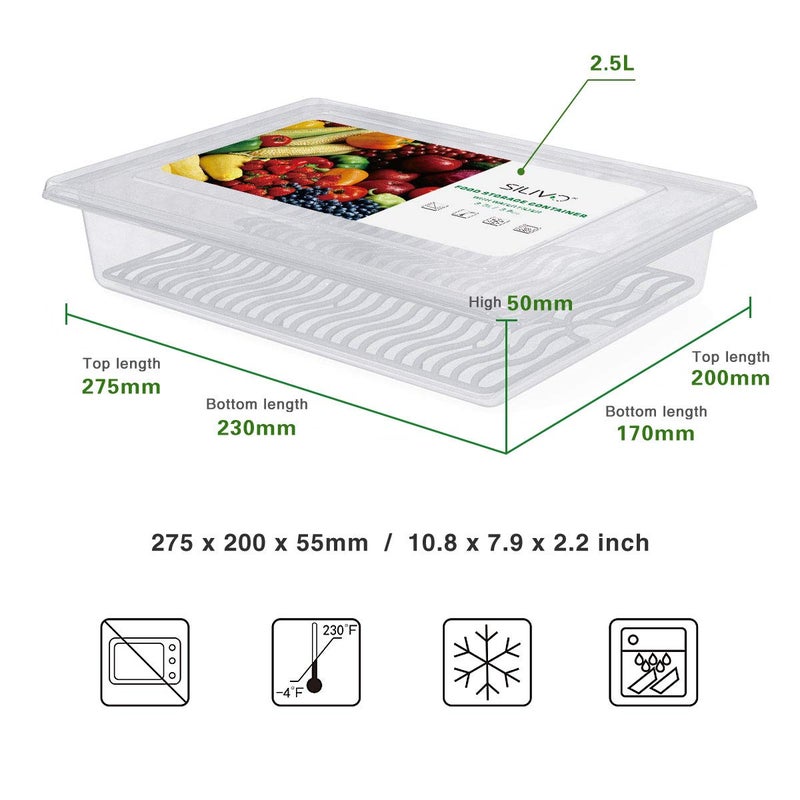 SILIVO Fridge Produce Saver Containers (3 Pack) - 2.5L Drain Tray Keeps Veggies, Fruits, Lettuce Fresh - Image 4