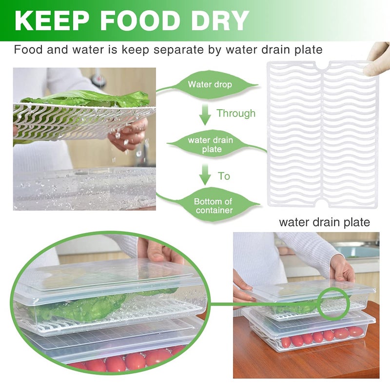 SILIVO Fridge Produce Saver Containers (3 Pack) - 2.5L Drain Tray Keeps Veggies, Fruits, Lettuce Fresh - Image 2