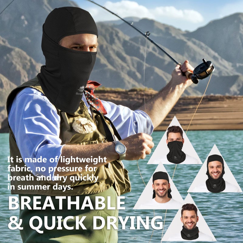 Balaclava قناع بالاكلافا للوجه لحماية من الشمس والأشعة فوق البنفسجية وقابل للتنفس - قناع كامل للرأس للرجال والنساء للتزلج وركوب الدراجات - الحجم: 6 3/4-7 1/2 - اللون: عبوتين - أسود - Image 5