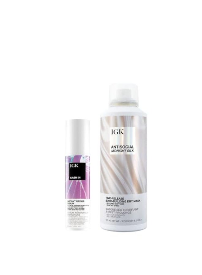 IGK BondBuilding Repair Set ANTISOCIAL BondBuilding Dry Hair Mask CASH IN Instant Repair Serum Repair Protect Soften Vegan Cruelty Free New and Improved Scent - Image 1