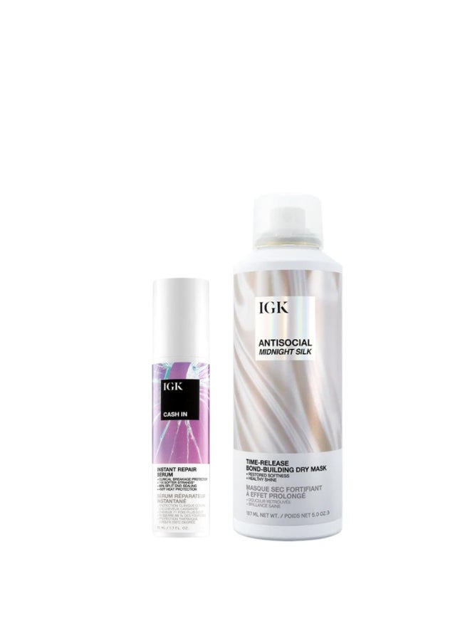IGK BondBuilding Repair Set ANTISOCIAL BondBuilding Dry Hair Mask CASH IN Instant Repair Serum Repair Protect Soften Vegan Cruelty Free New and Improved Scent - Image 2