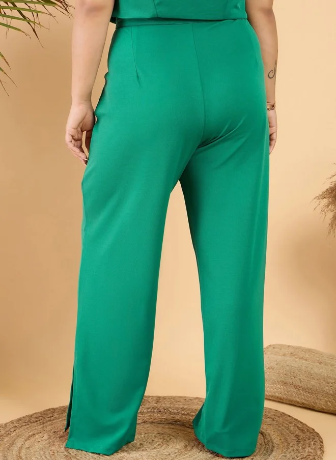 CURVY STREET Green Plus Size Straight Fit Trousers for Women