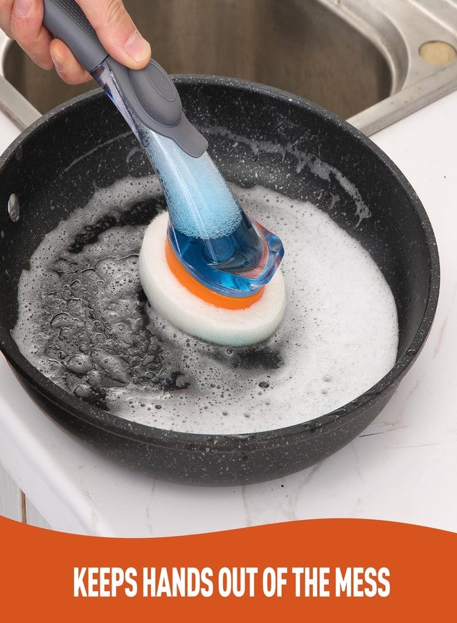 CLEANHOME عصا غسيل الأطباق من كلين هوم مزودة بموزع صابون وفرشاة تنظيف مع 6 وسادات إسفنجية قابلة للاستبدال بشريط لاصق سحري لتنظيف الأطباق وحوض المطبخ والأواني والمقالي والمرحاض وحوض الاستحمام - Image 3