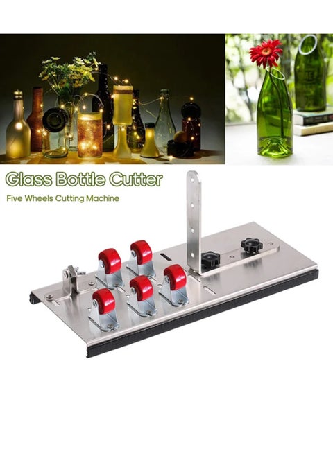 Stainless Steel Glass Bottle Cutter DIY Tool Wine Beer Bottles Cutting Tool with Five Wheels Cutting Machine Silver 30.0x16.0x5.0cm