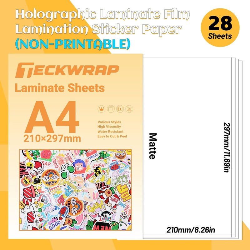 Matte Laminating Sheets clear laminate sheets Sticker Paper for Inkjet Printer Clear Laminate Sheets for Printable Vinyl Sticker Paper, Photo Paper, Labels 8.26" x 11.69" A4 28 Sheets, Matte - Image 2