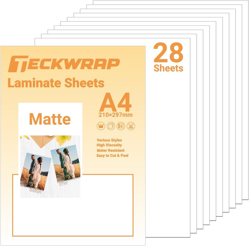 Matte Laminating Sheets clear laminate sheets Sticker Paper for Inkjet Printer Clear Laminate Sheets for Printable Vinyl Sticker Paper, Photo Paper, Labels 8.26" x 11.69" A4 28 Sheets, Matte - Image 1